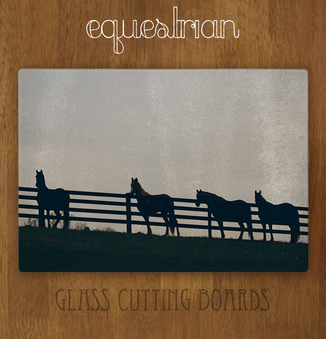 Equestrian Horses At The Fence Glass Cutting Board
